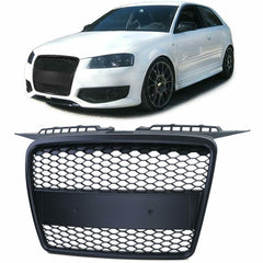 Sport Kühlergrill Wabengrill ohne Emblem Schwarz Matt für Audi A3 8P mit Serienausstattung 2005-2008