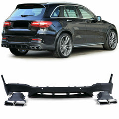 Diffusor + Auspuffblenden Chrom für Mercedes Benz GLC X253 SUV AMG Line 2015-2018 vor Modellpflege