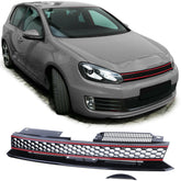 Grill Kühlergrill Wabengrill Schwarz mit Roter Leiste für VW Golf 6 auch GTI 2008-2013 Ohne Emblem