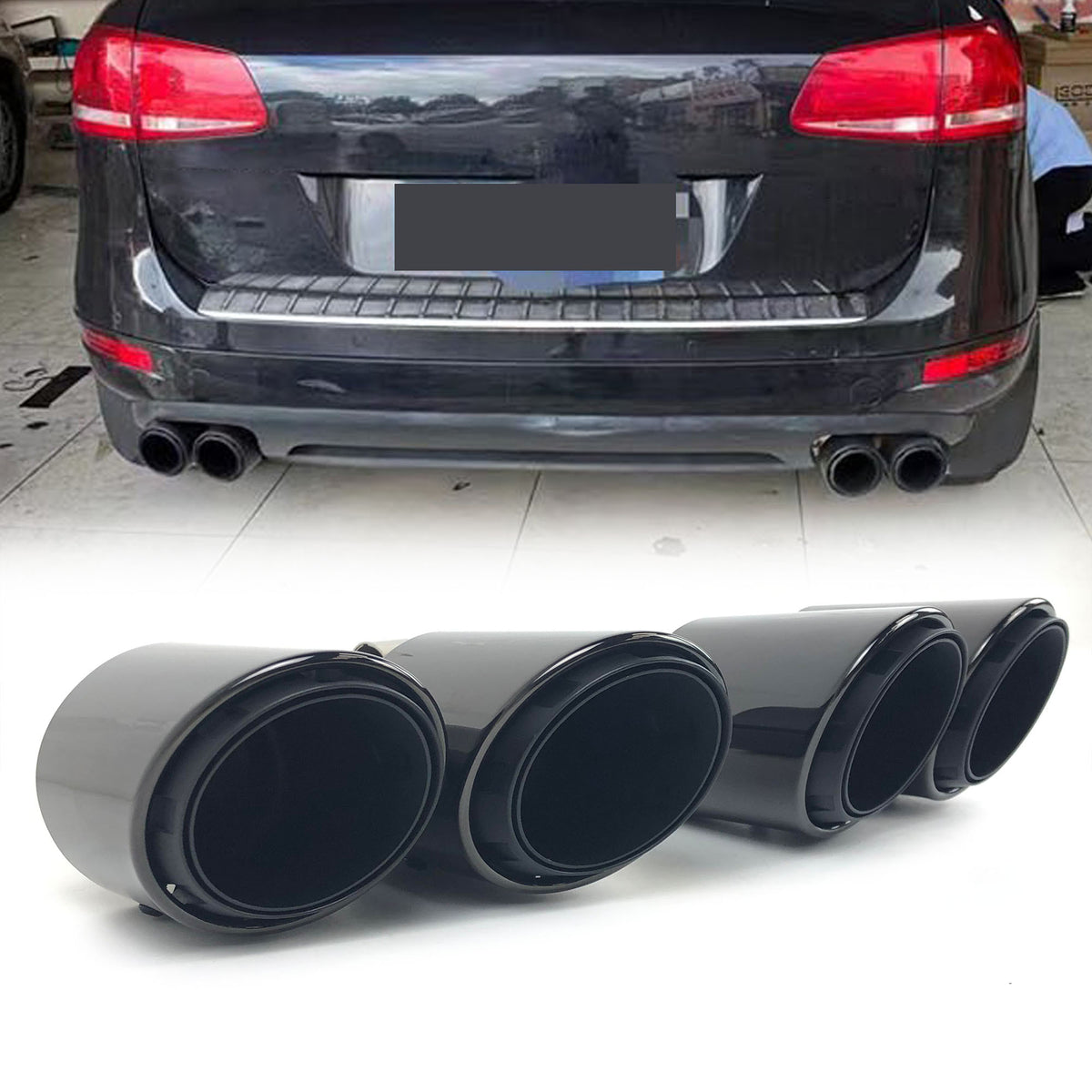 Schwarz Glanz Auspuffblenden Endrohre Auspuff Blende für VW Touareg II 2011-2018 et335