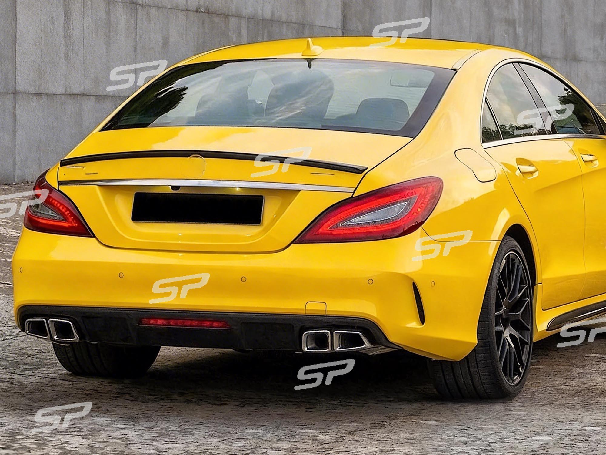 Schwarz Glanz Diffusor Silber Endrohre für Mercedes CLS W218 C218 AMG Line 2011-2017