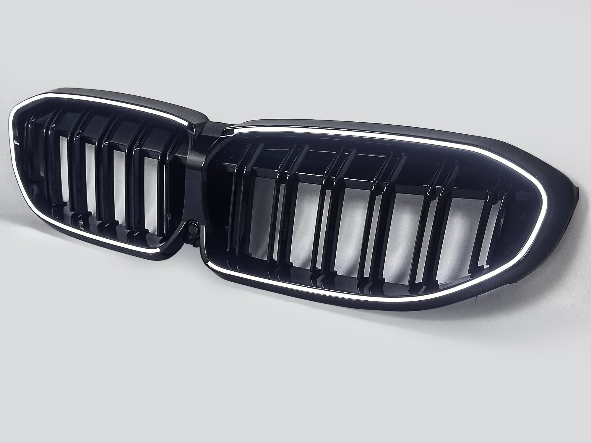 Schwarz Doppelsteg LED Kühlergrill Grill Frontgrill für BMW 3er G20 G21 2019-2022 vor LCI