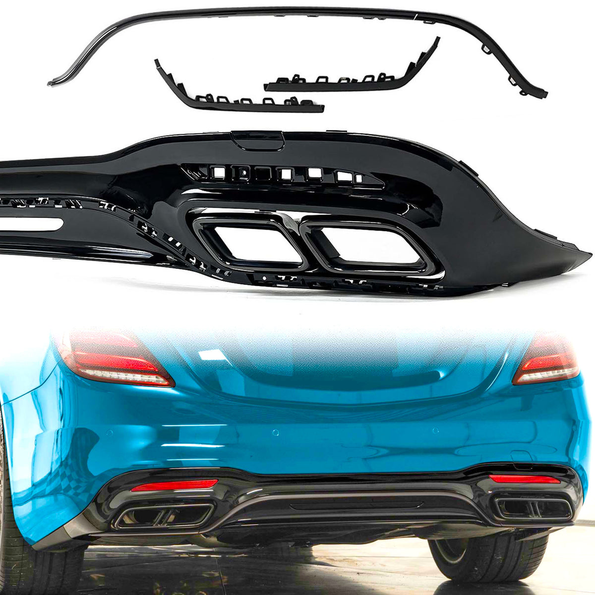 Heckdiffusor Diffusor Auspuff Schwarz für Mercedes W222 V222 AMG Line facelift 17-20