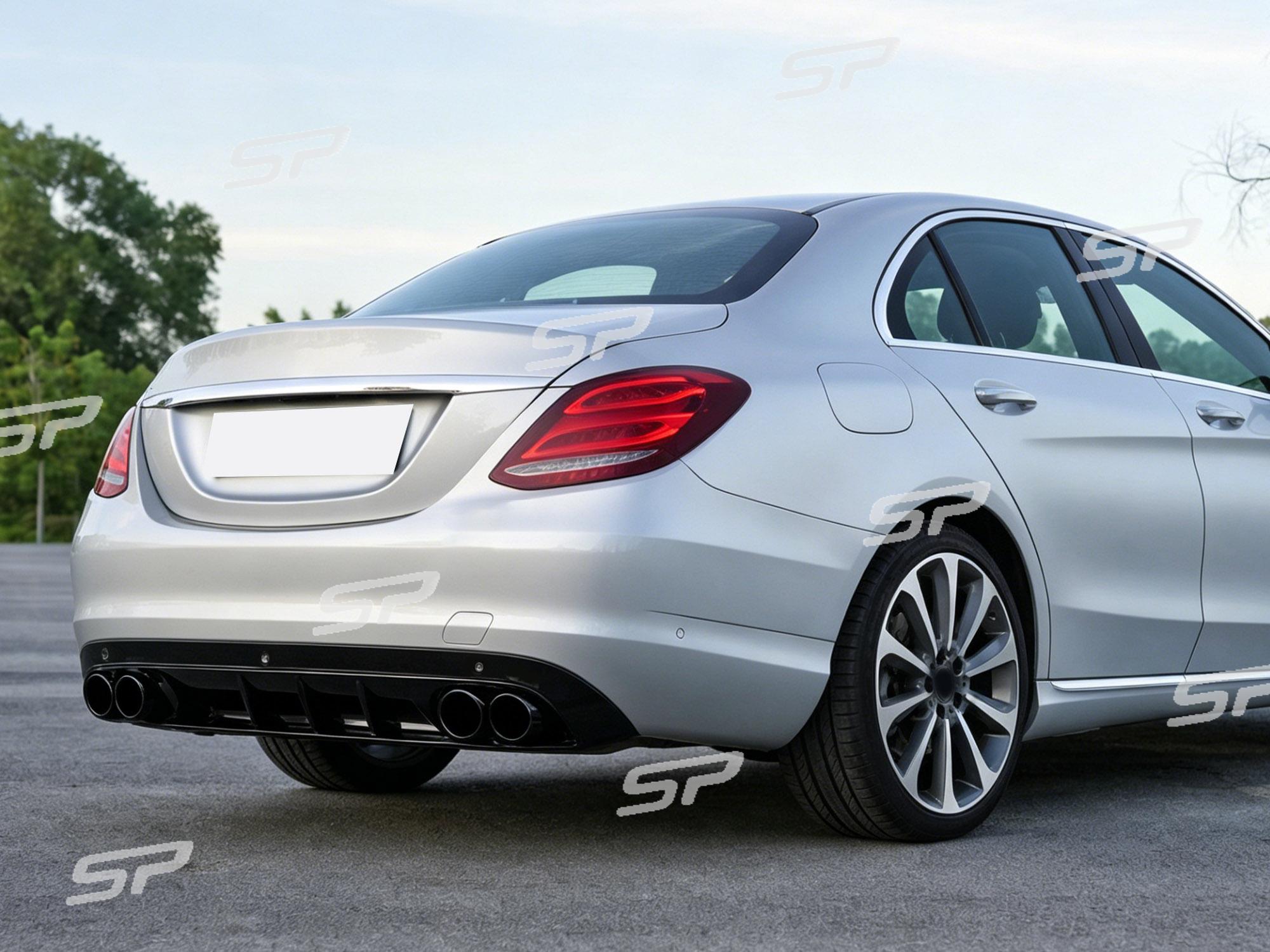 Schwarz Heckdiffusor Endrohre C43 Look für Mercedes W205 S205 Seriens Avantgarde