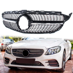 Schwarz Kühlergrill Diamantgrill Front Grill für Mercedes Benz C-Klasse W205 C205 S205 A205 Facelift 2018+ fg63