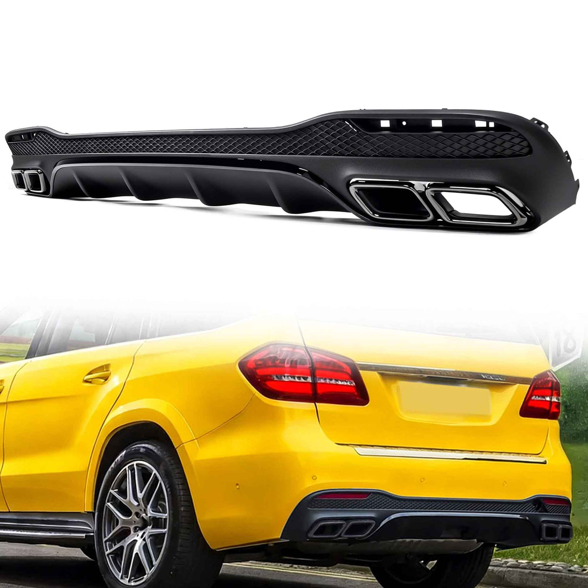 Schwarz Heckdiffusor Auspuff für Mercedes GLS X166 AMG Line 15-19 OHNE ABE