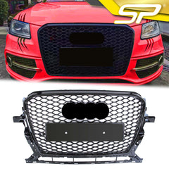 Schwarz Glanz Wabengrill Frontgrill Kühlergrill für Audi Q5 8R 2012-2016 mit PDC