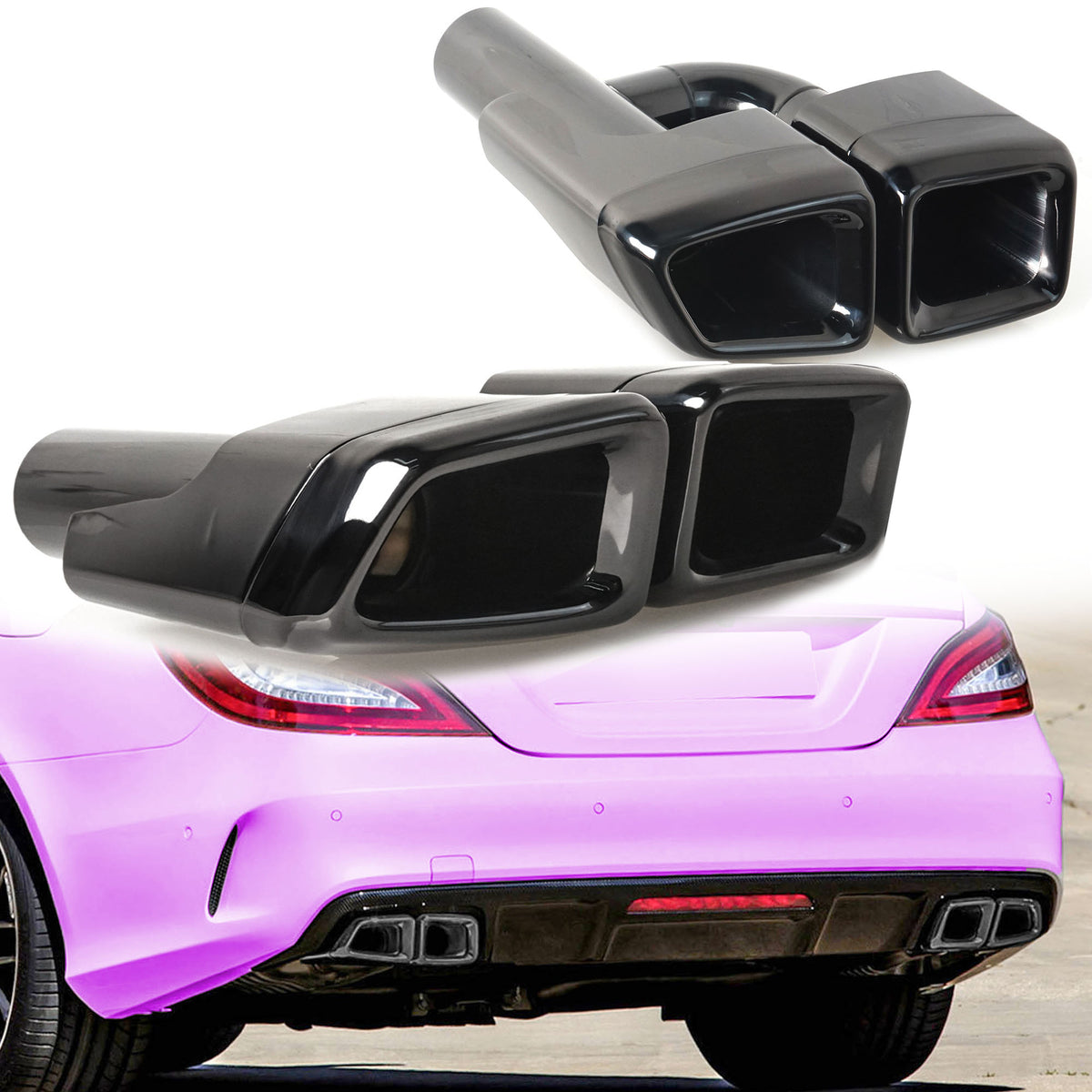 Auspuffblenden Endrohre H Eckig Schwarz für Mercedes CLS C219 C218 W221 S63 AMG et92
