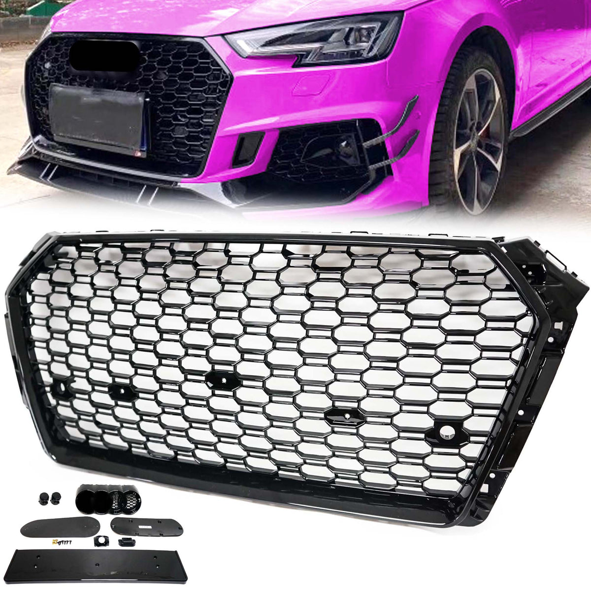 Wabengrill Kühlergrill Grill Schwarz für AUDI A4 S4 B9 Limo Avant S-Line 2015-2019