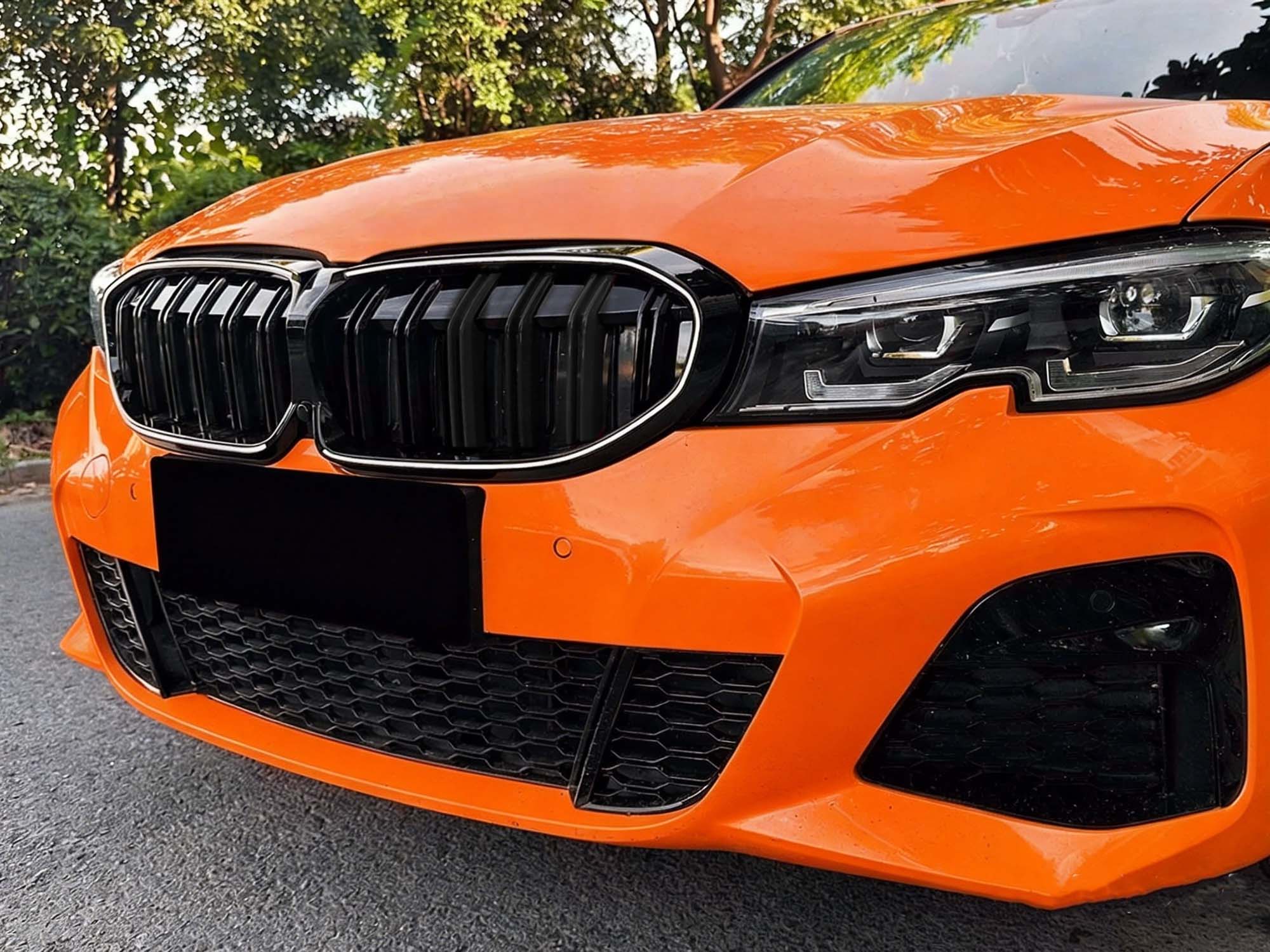 Schwarz Doppelsteg LED Kühlergrill Grill Frontgrill für BMW 3er G20 G21 2019-2022 vor LCI