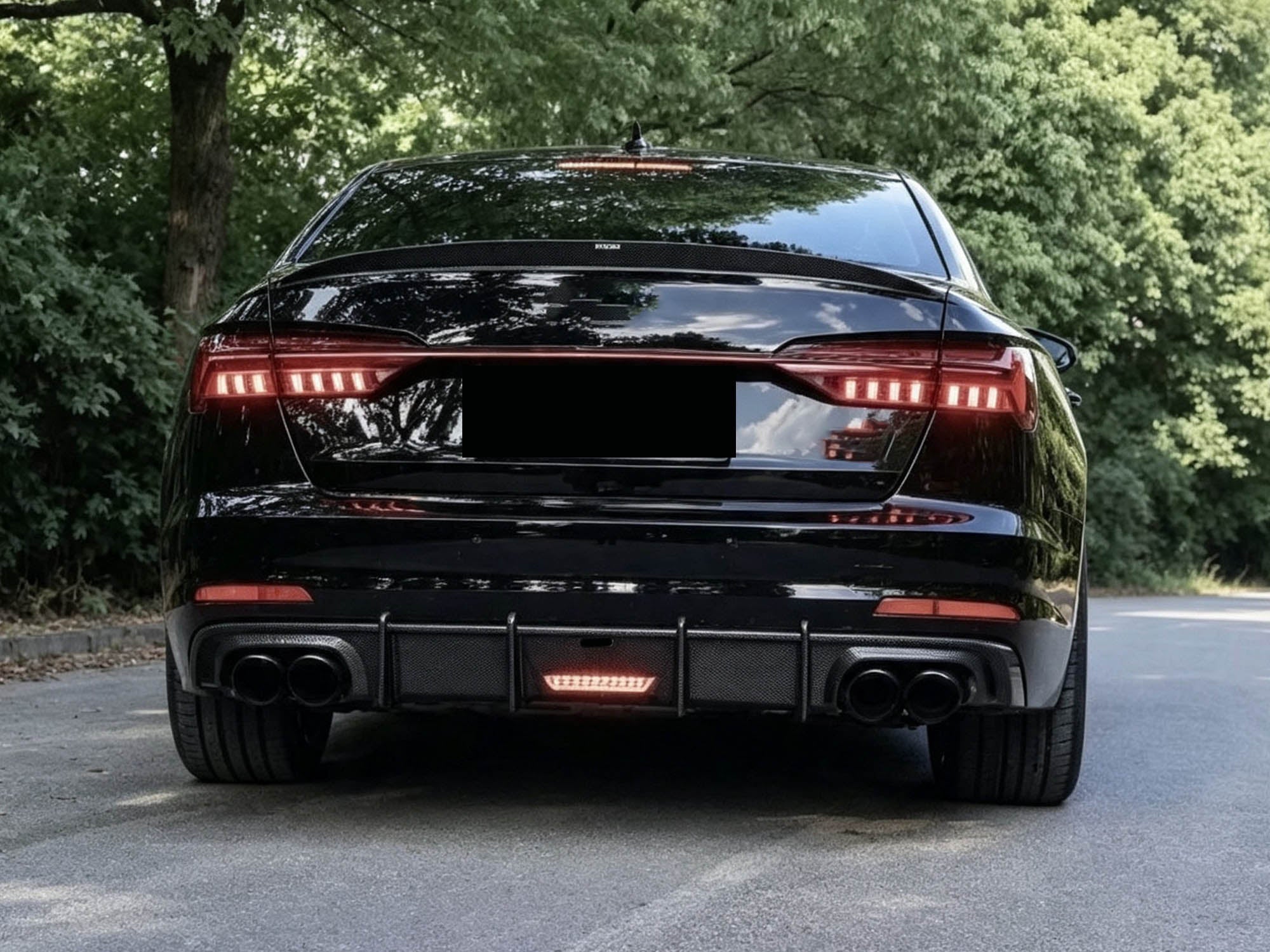 Schwarz Diffusor Heckdiffusor mit LED Licht für Audi A6 S6 C8 S Line ohne AHK KEIN ABE