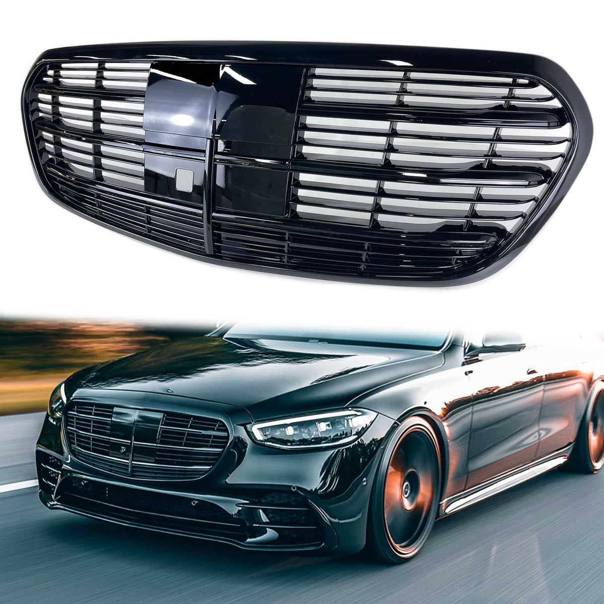 Schwarz Glanz Kühlergrill Frontgrill für Mercedes-Benz S-Klasse W223 Limo mit ACC ab20 fg300