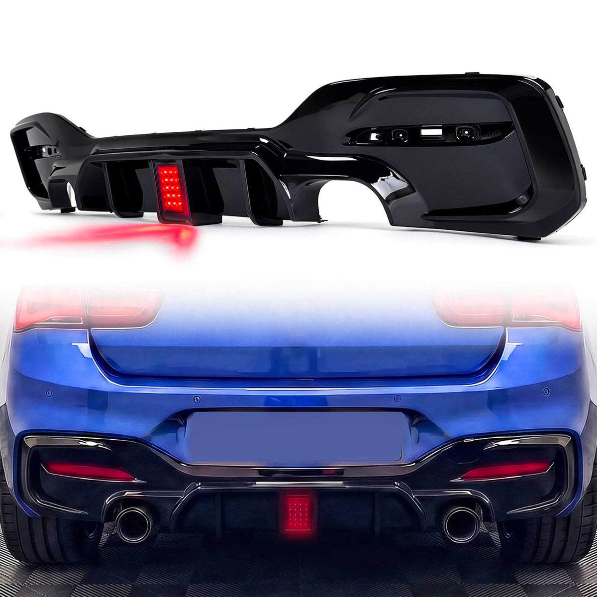 Schwarz Glanz Diffusor Heckdiffusor mit Licht für BMW 1er F20 F21 M Paket 15-19 LCI OHNE ABE