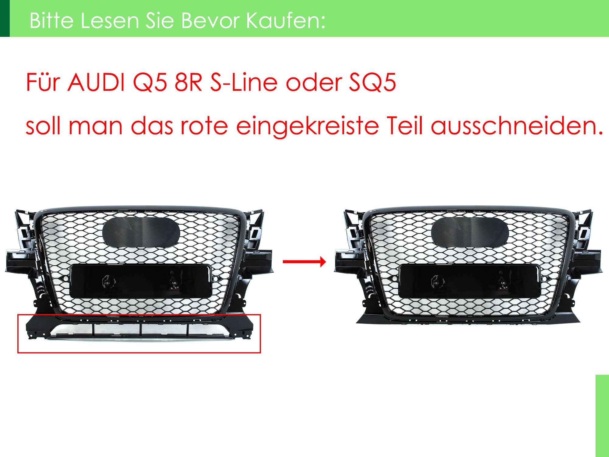Schwarz Kühlergrill Front Grill Wabengrill für AUDI Q5 8R 2008-2012
