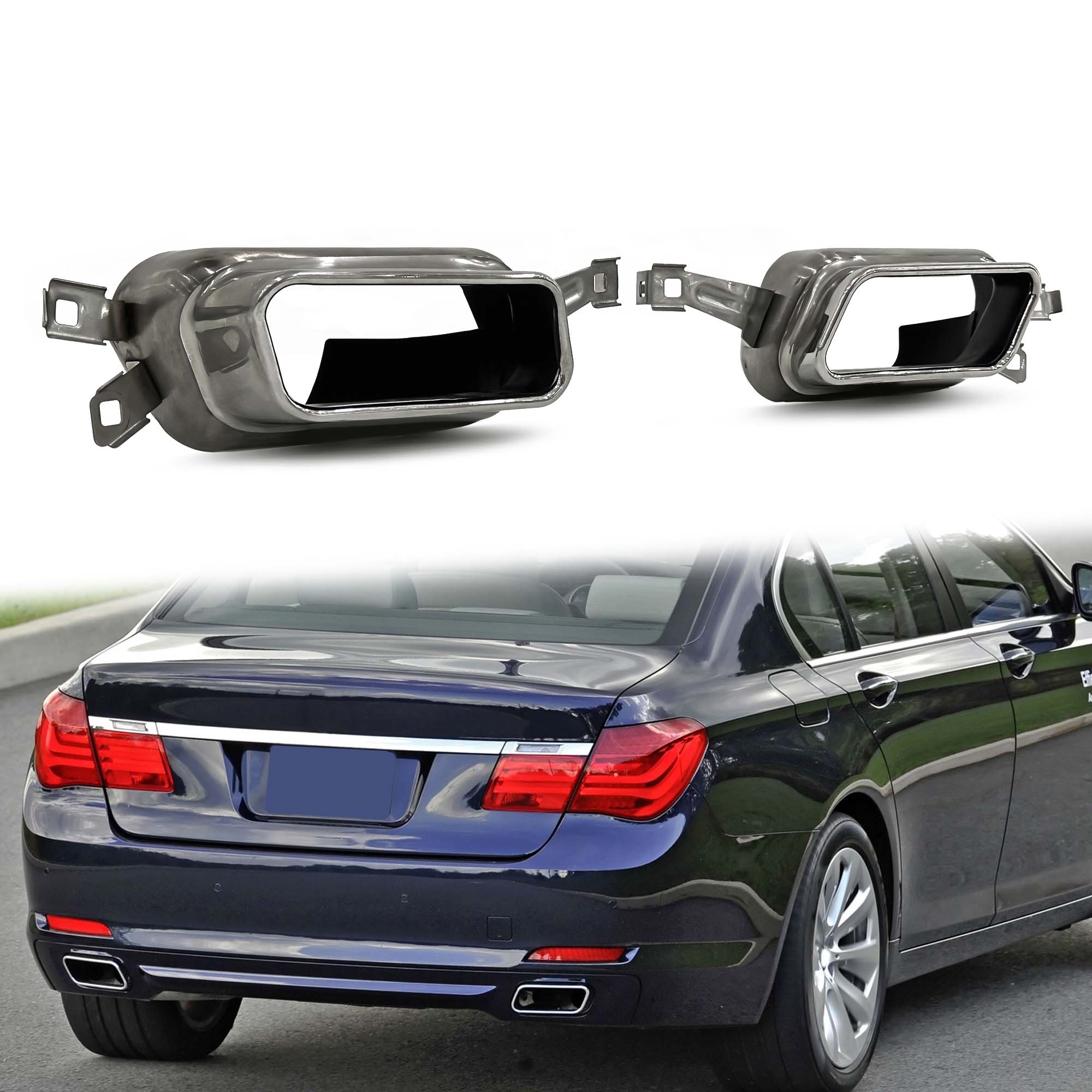 NEU Sport Optik Auspuffblenden Endrohr Auspuff Chrom Passend für 7er F01 F02 08-15 et239
