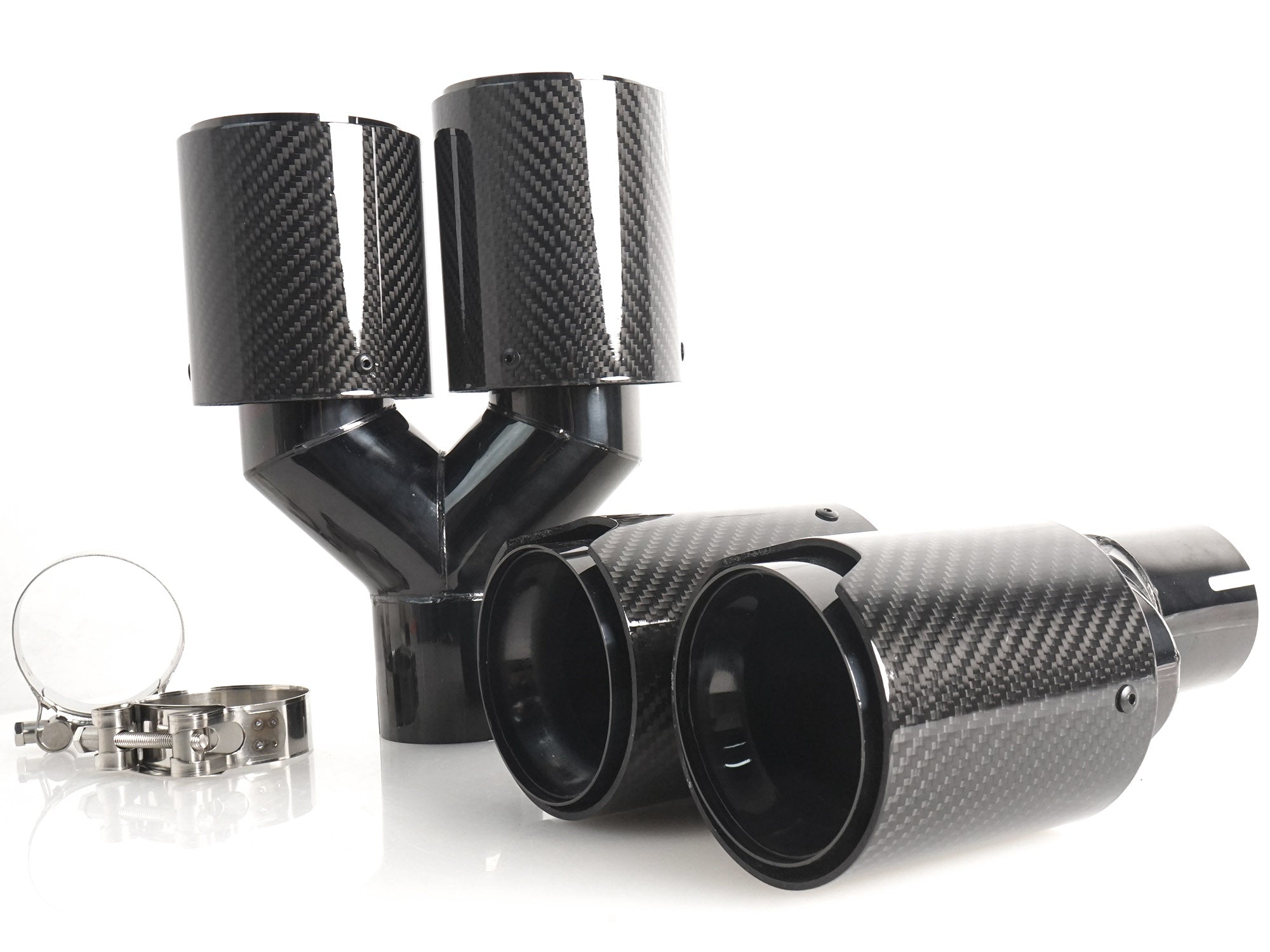 Carbon Schwarz Doppel Endrohre Auspuffblenden Auspuff 4 Rohr Duplex  für 5er F10 F11 535i 535d