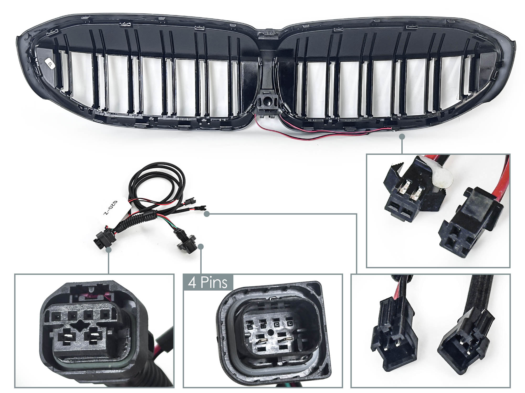 Schwarz Doppelsteg LED Kühlergrill Grill Frontgrill für BMW 3er G20 G21 2019-2022 vor LCI
