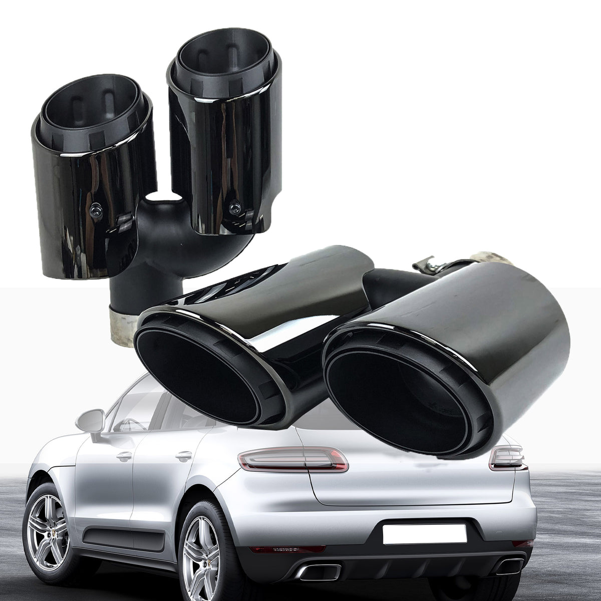 Sport Auspuff Blenden Doppelrohr Schwarz für Porsche Macan 95B 2.0L14-17 et221