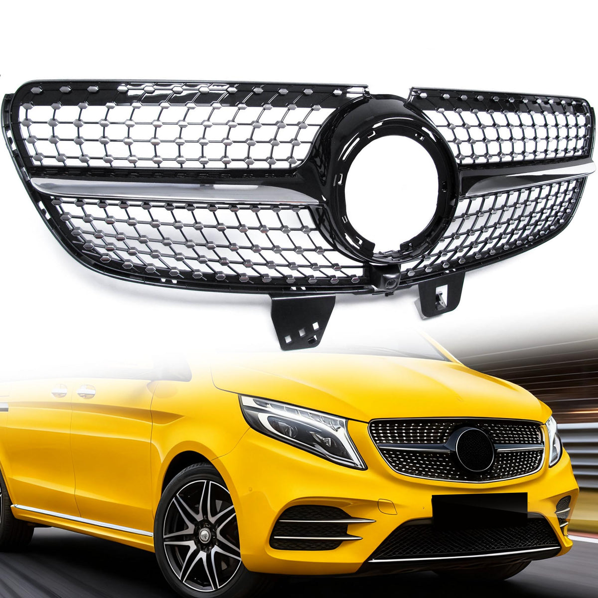 Diamantgrill Kühlergrill Front Grill Schwarz für Mercedes V Klasse W447 Facelift 2020+ fg140