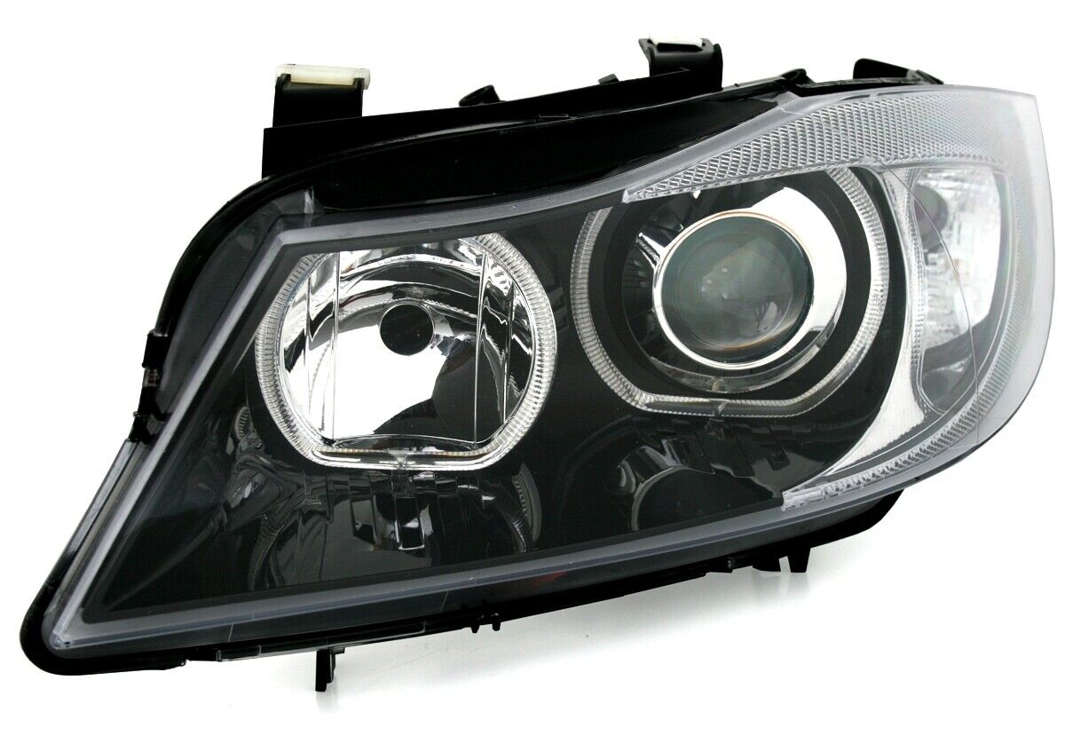 NEU LED Scheinwerfer Angel Eyes Schwarz Passend für 3er E90 E91 2005-2008 mit E-Prüfzeichen