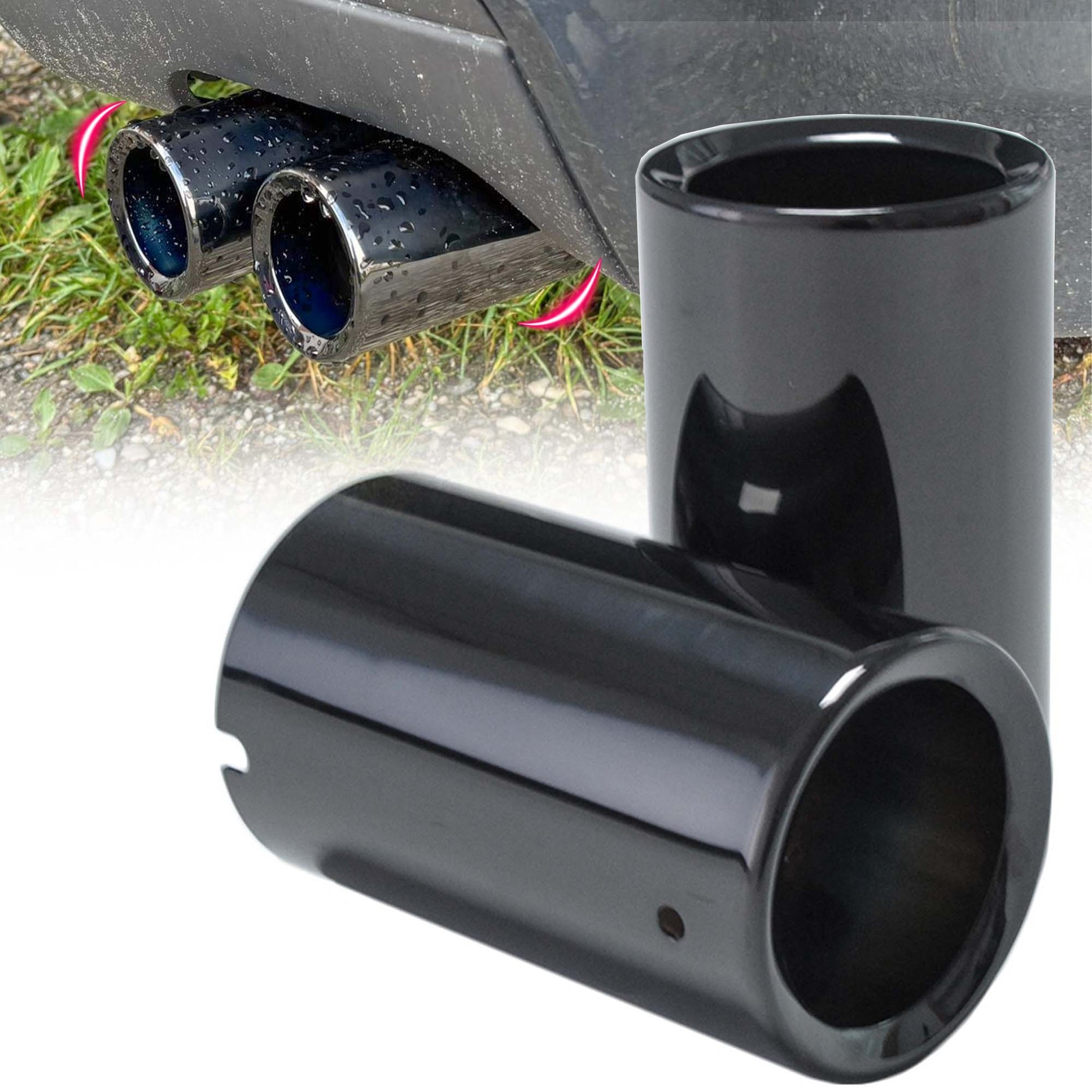 Uitlaatsierstuk Uitlaat Trim 2 stuks Eindstuk Uitlaat Tip Auto Uitlaat Eindpijp zwart chroom gepolijst roestvrij staal Plug&Play compatibel met VW Tiguan 5N en voor Audi Q3 8U voor 70mm - L&P A287 Uitlaatsierstuk Uitlaat Trim 2 stuks Eindstuk Uitlaat Tip Auto Uitlaat Eindpijp zwart chroom gepolijst roestvrij staal Plug&Play compatibel met VW Tiguan 5N en voor Audi Q3 8U voor 70mm - L&P A287