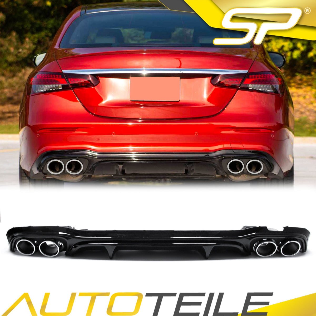 NUR FÜR BENZIN Diffusor Heckdiffusor + Auspuff Chrom für Mercedes E-Klasse W213 AMG Line MODF ab 07.2020 di125