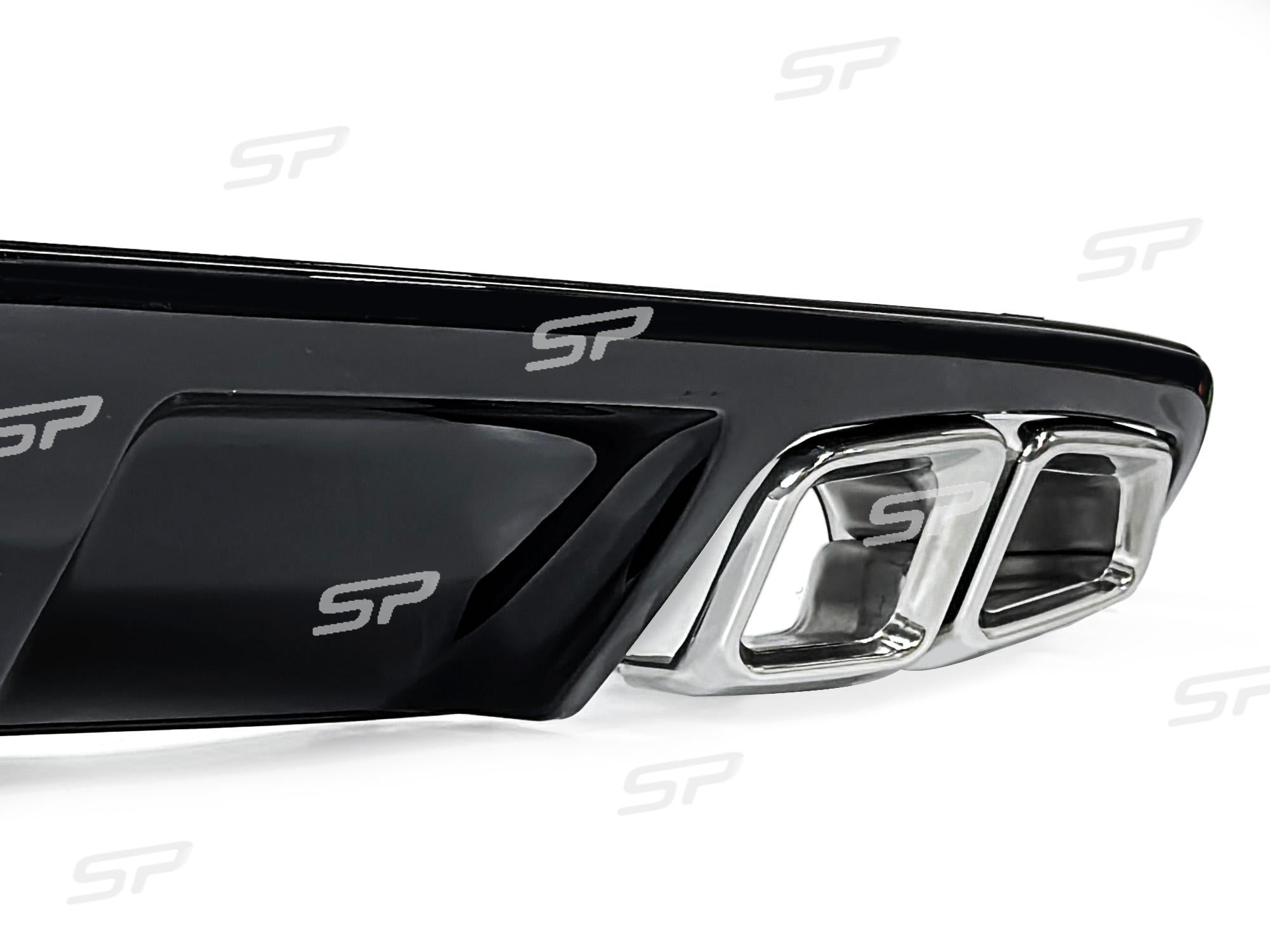 Schwarz Glanz Diffusor Silber Endrohre für Mercedes CLS W218 C218 AMG Line 2011-2017