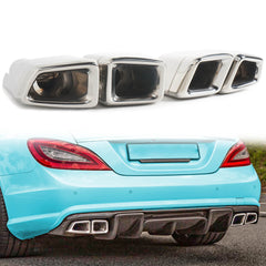 Auspuffblenden Doppelrohr Endrohre Chrom für Mercedes CLS W218 C218 C219 W221 S63 AMG W212 et91