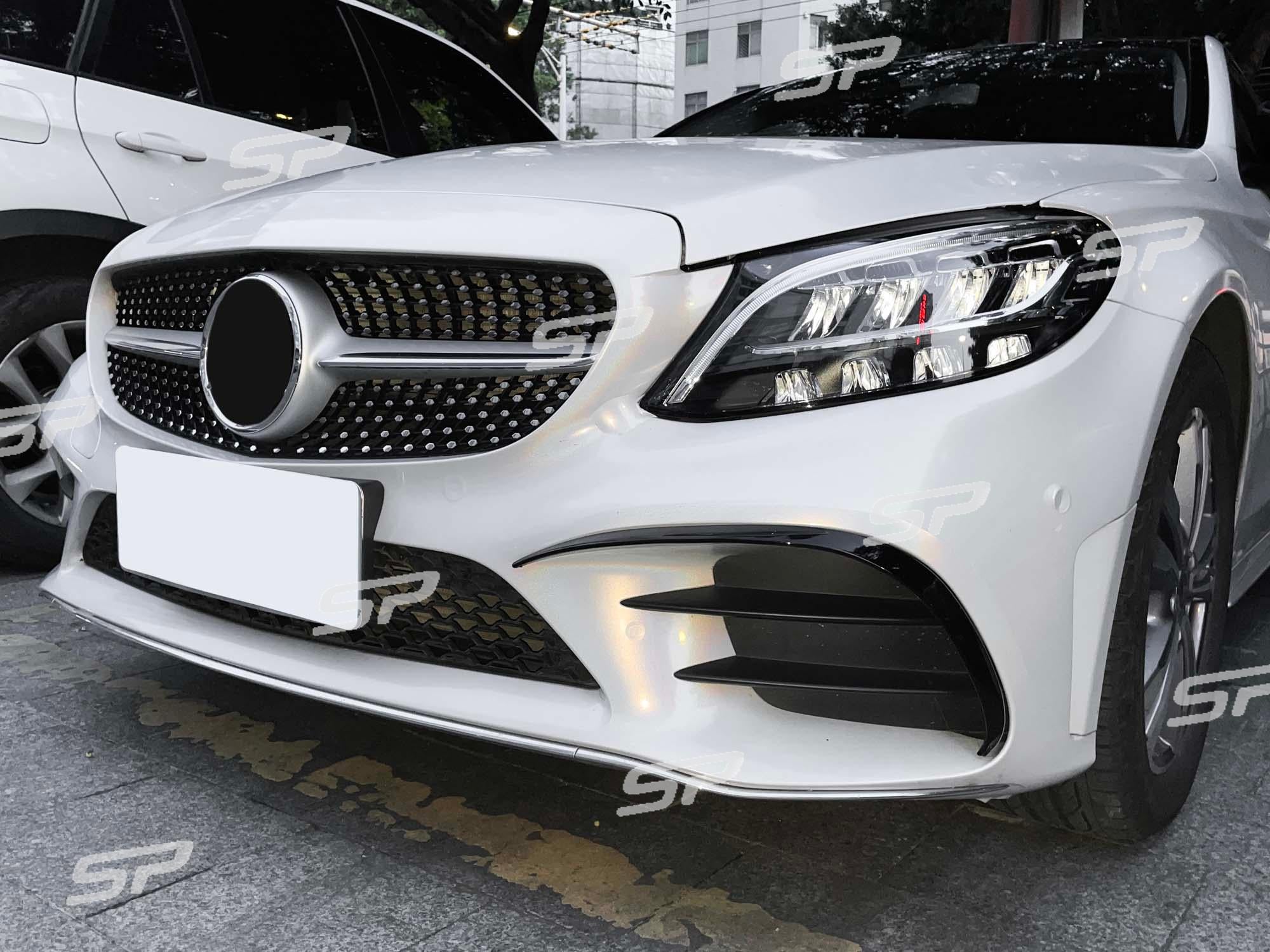 Aero Flaps Flossen Vorne Flaps Schwarz Glanz für Mercedes Benz C Klasse W205 C205 S205 AMG-Line 2019-2023