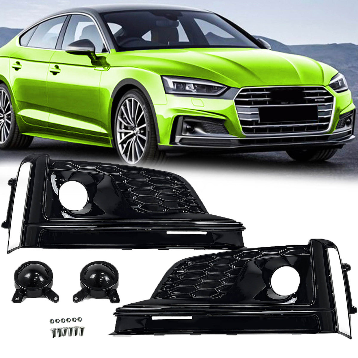 Lüftungsgitter Nebelscheinwerfer Gitter Sport Blenden Schwarz für Audi A5 F5 S-Line 2016-2019 VFL