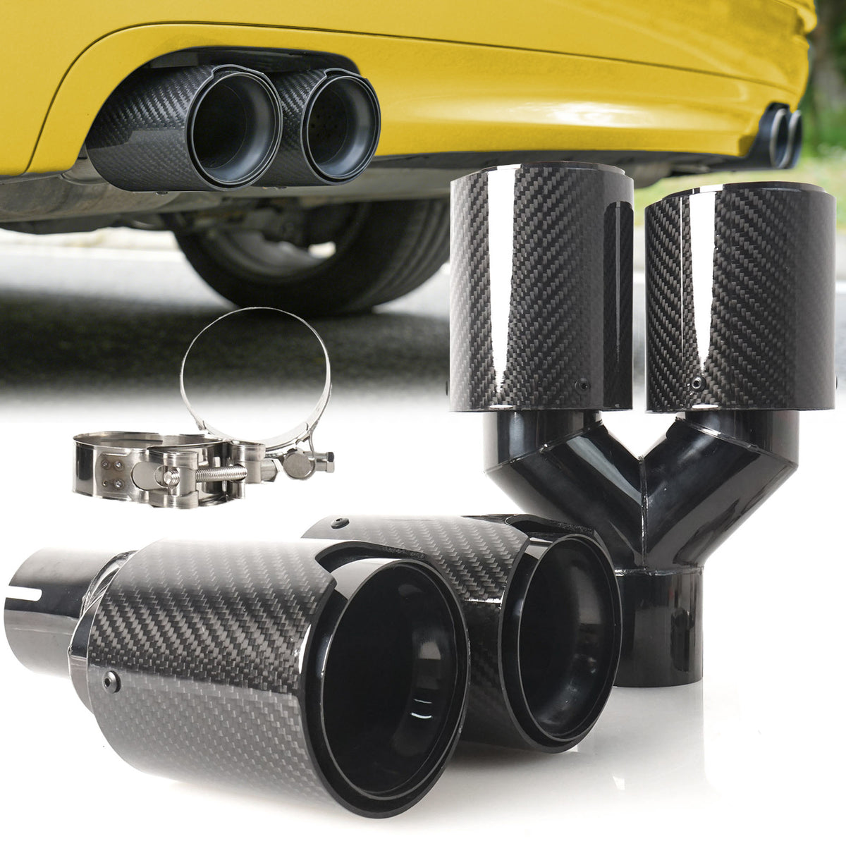 Carbon Schwarz Doppel Endrohre Auspuffblenden Auspuff 4 Rohr Duplex  für 5er F10 F11 535i 535d
