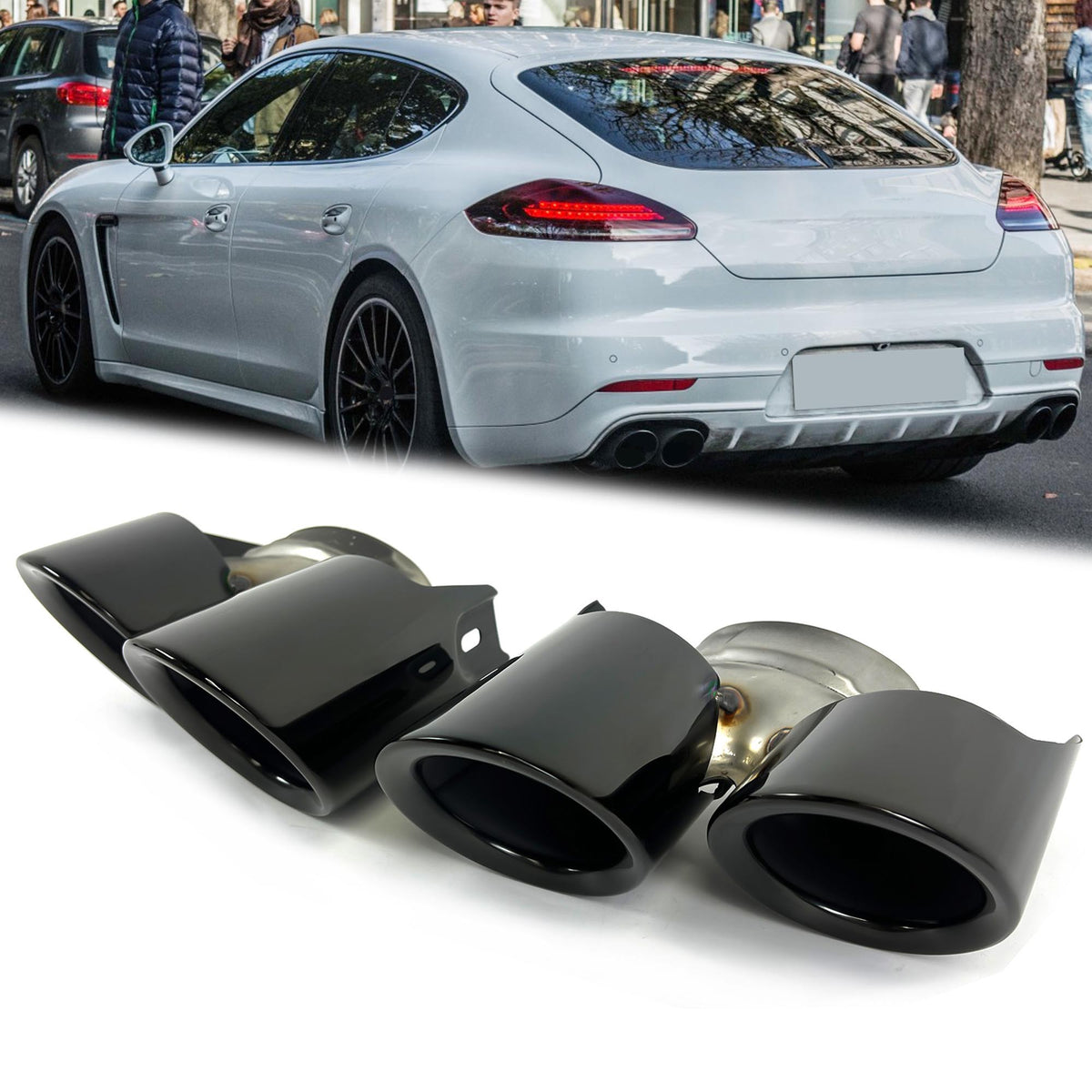 Schwarz Auspuffblenden Endrohre Endrohrblende für Porsche Panamera 970 2013-2016 et310