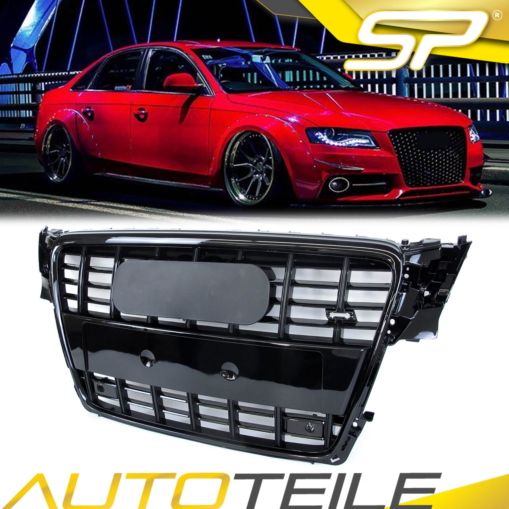 Frontgrill Kühlergrill Schwarz Glanz für Audi A4 S4 B8 Avant Limo S4 2008-2011 fg224