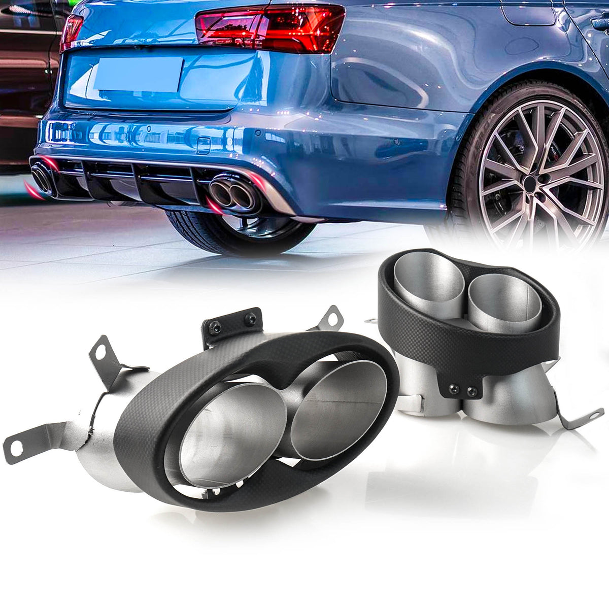 NEU Matt Carbon Fiber Endrohr Auspuffblenden Blende für AUDI RS4 RS5 RS6 RS7 Stoßstange et265