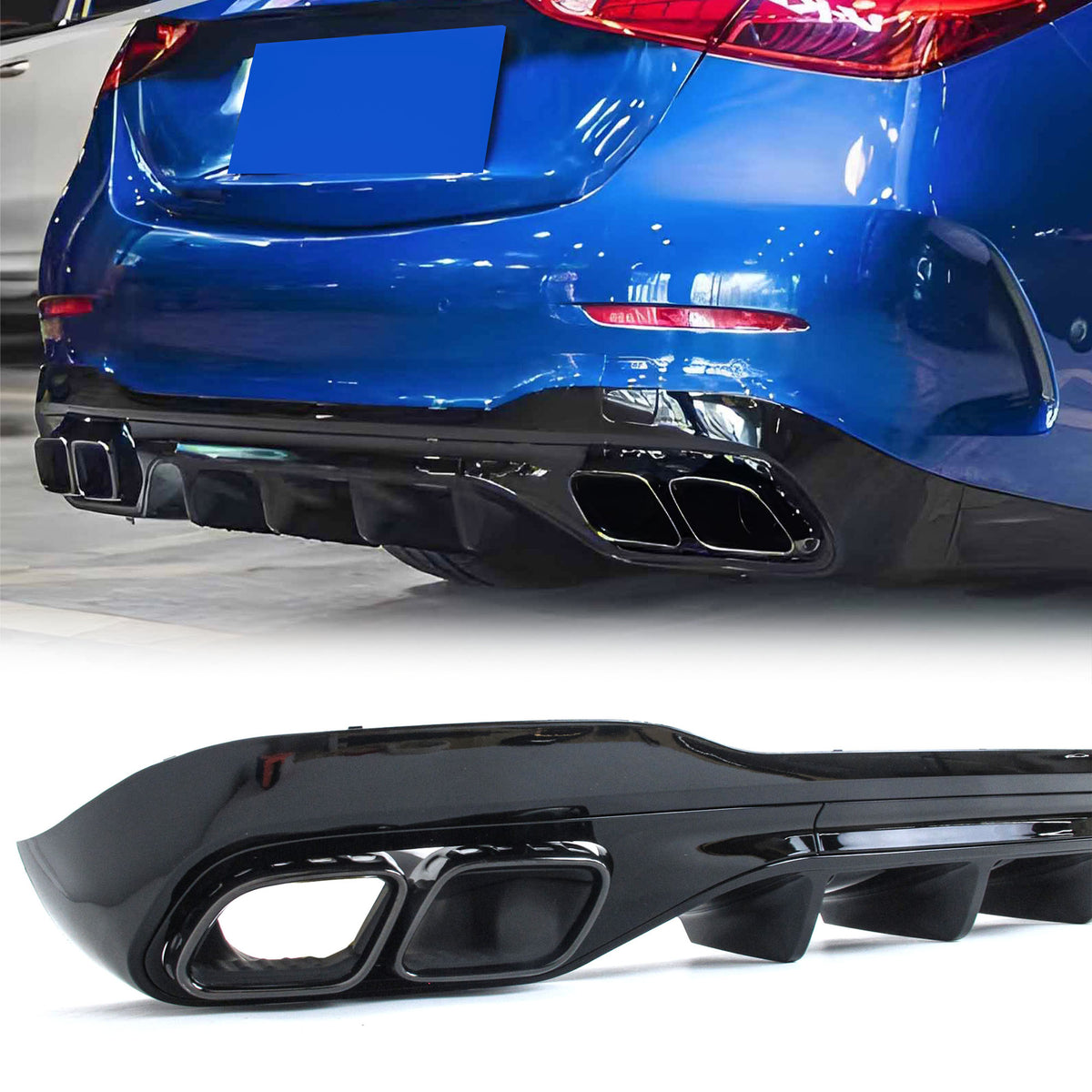 C63 Optik Heckdiffusor Diffusor Auspuff Schwarz Glanz für Mercedes W206 S206 AMG Line C43 AMG 2022+