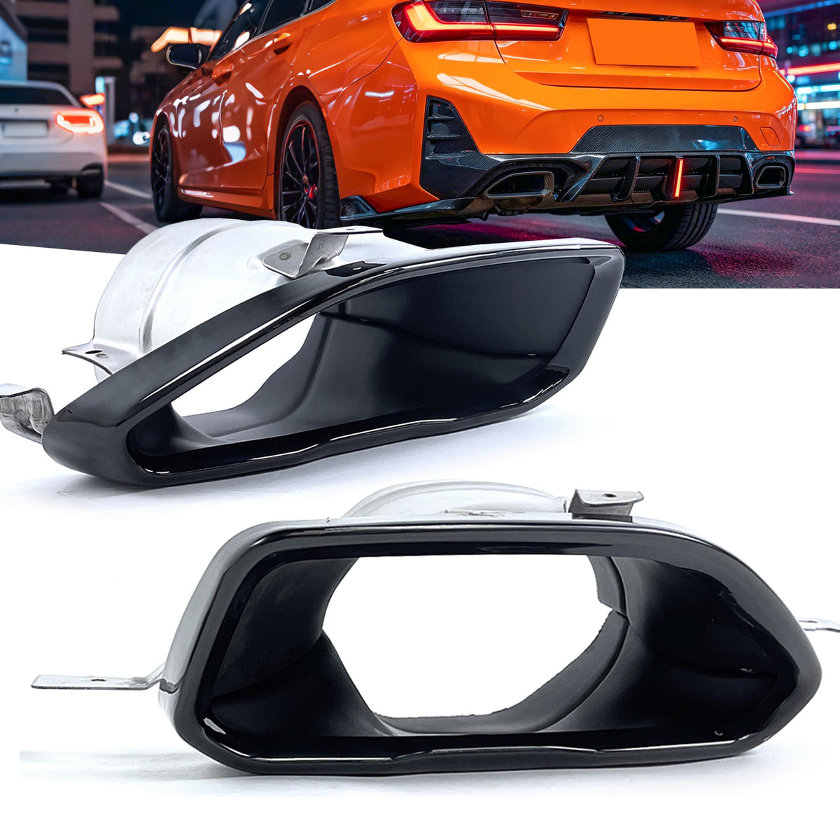 M340i Look Auspuffblenden Endrohre Schwarz für BMW 3er G20 G21 M Sport 4er G26 M240i i4 2019+