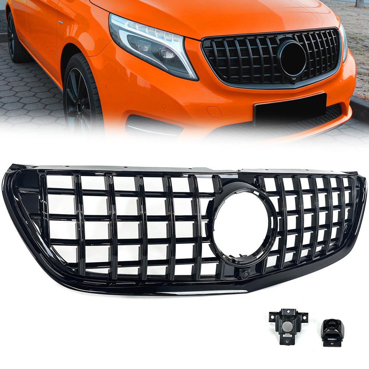 Panamericana Kühlergrill Front Grill Schwarz Glanz für Mercedes-Benz V-Klasse W447 2014 2015 2016 2017 2018 2019
