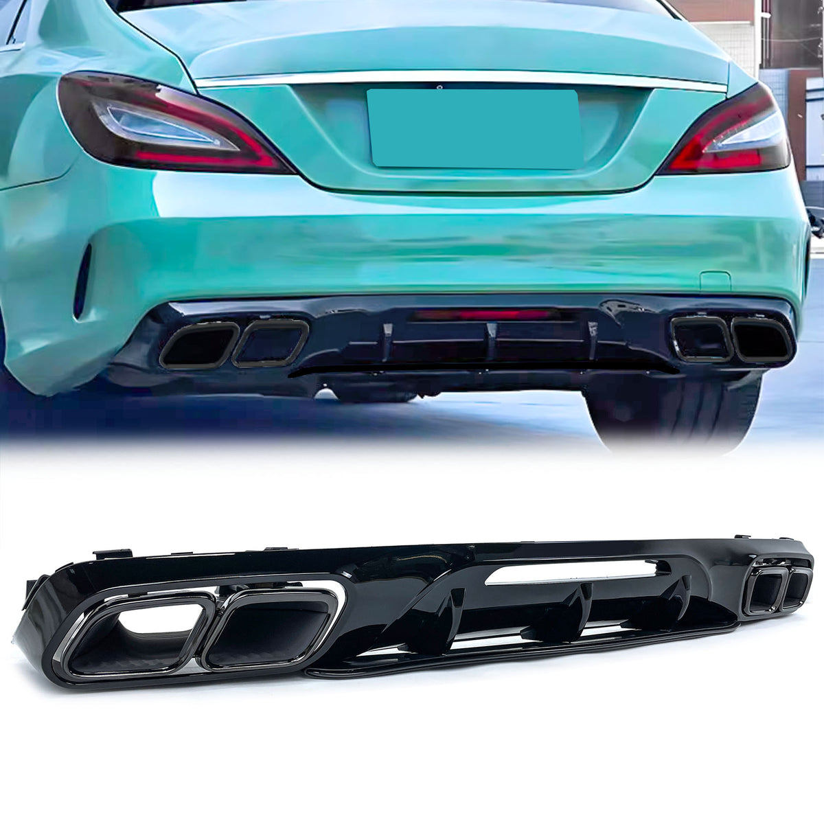 NEU Diffusor Heckdiffusor + Auspuff Schwarz für Mercedes CLS W218 C218 AMG Line 2015-2018 Facelift