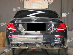 NUR FÜR BENZIN Diffusor Heckdiffusor + Auspuffblenden Schwarz für Mercedes E Klasse W213 S213 AMG Line 2016-2019 di25