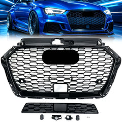 Schwarz Glanz Wabengrill Kühlergrill Grill für AUDI A3 8V mit ACC S Line Facelift 16-20 fg170