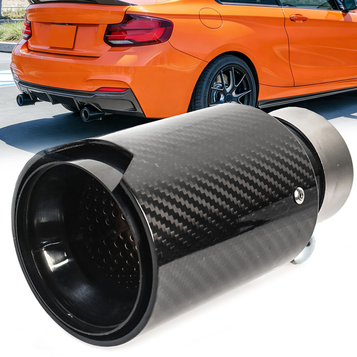 NEU Schwarz Chrom Carbon Fiber Auspuffblende Endrohre Sportauspuff Passend für Universal 60-63mm et278