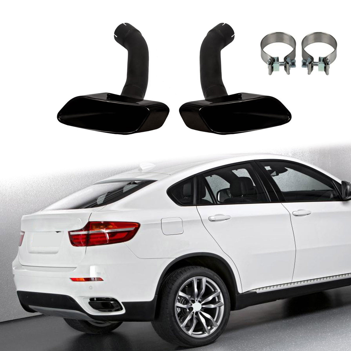 NEU Schwarz Auspuff Blenden Endrohre Passend für X6 E71 X6 F16 40d 50i 35i  2007-2014