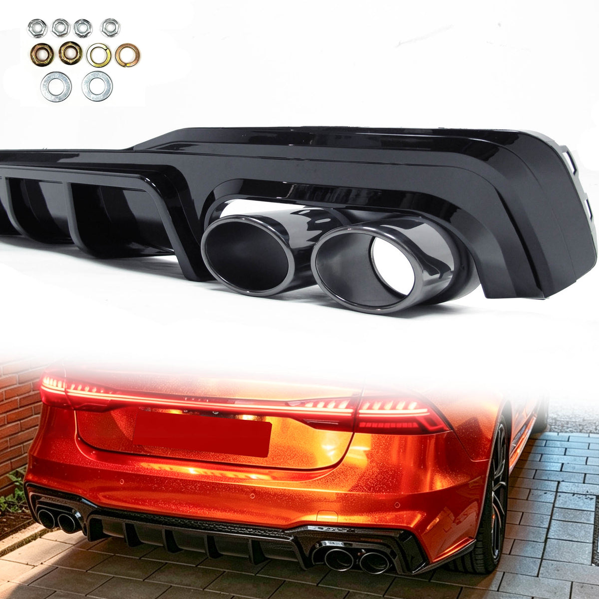 Schwarz Diffusor Heckdiffusor Auspuff Endrohre für AUDI A7 S7 C8 4K Sportback S Line 2018+ OHNE ABE