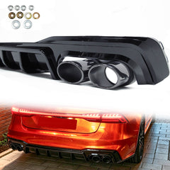 Schwarz Diffusor Heckdiffusor Auspuff Endrohre für AUDI A7 S7 C8 4K Sportback S Line 2018+ OHNE ABE