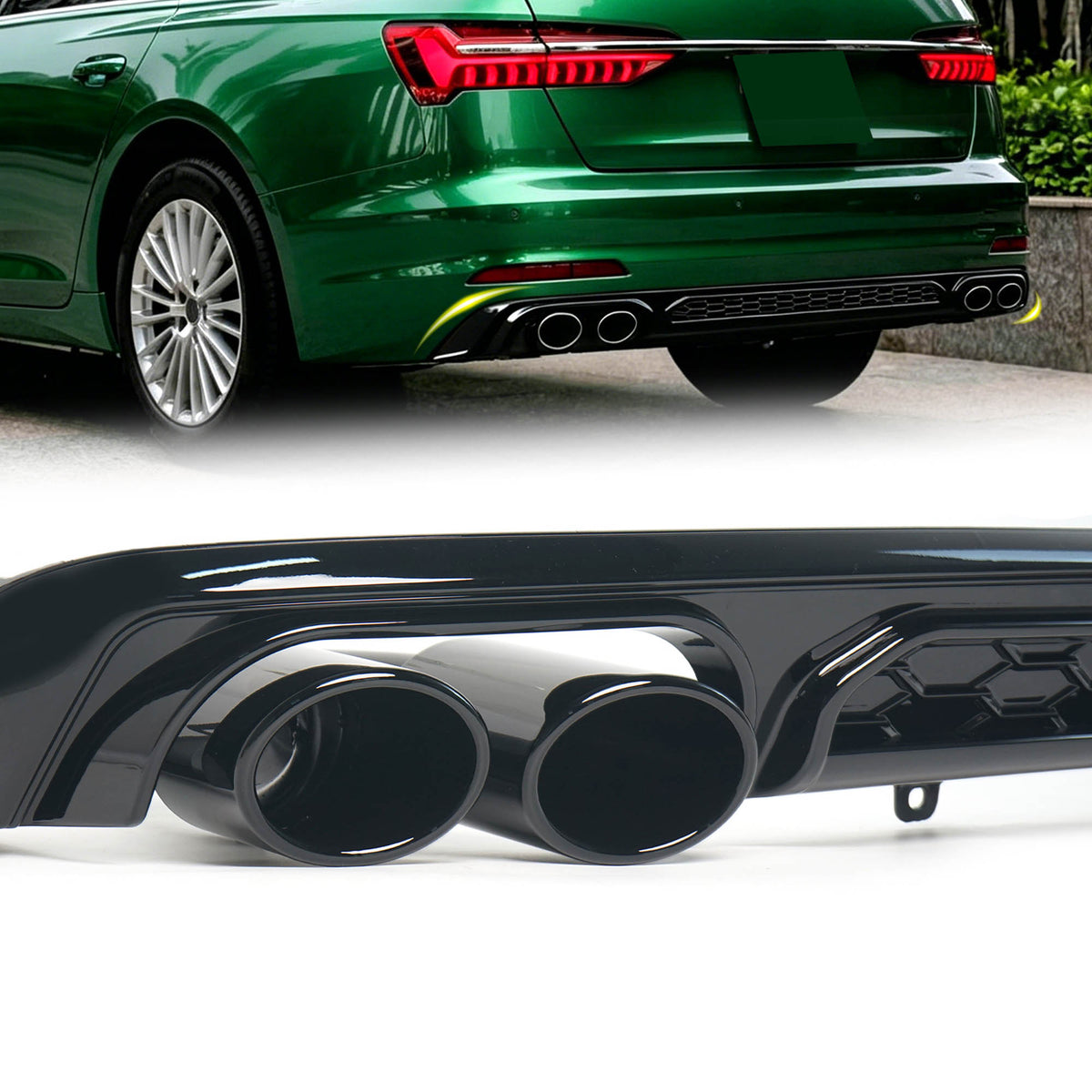 S6 Look Diffusor + Auspuffblenden Schwarz für AUDI A6 C8 mit Serienstoßstange ab 2018 di249