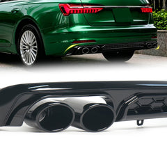 S6 Look Diffusor + Auspuffblenden Schwarz für AUDI A6 C8 mit Serienstoßstange ab 2018 di249