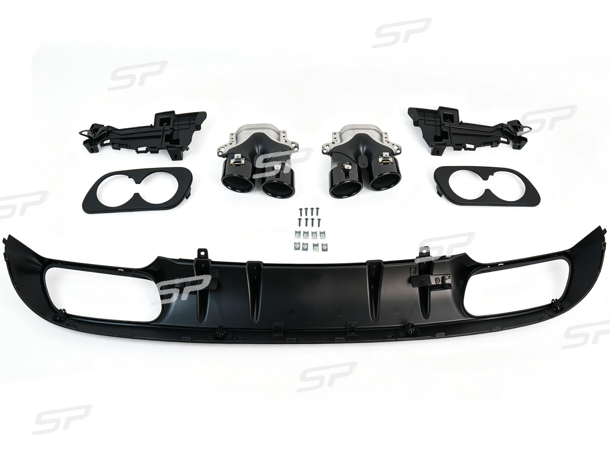 Schwarz Heckdiffusor Endrohre C43 Look für Mercedes W205 S205 Seriens Avantgarde