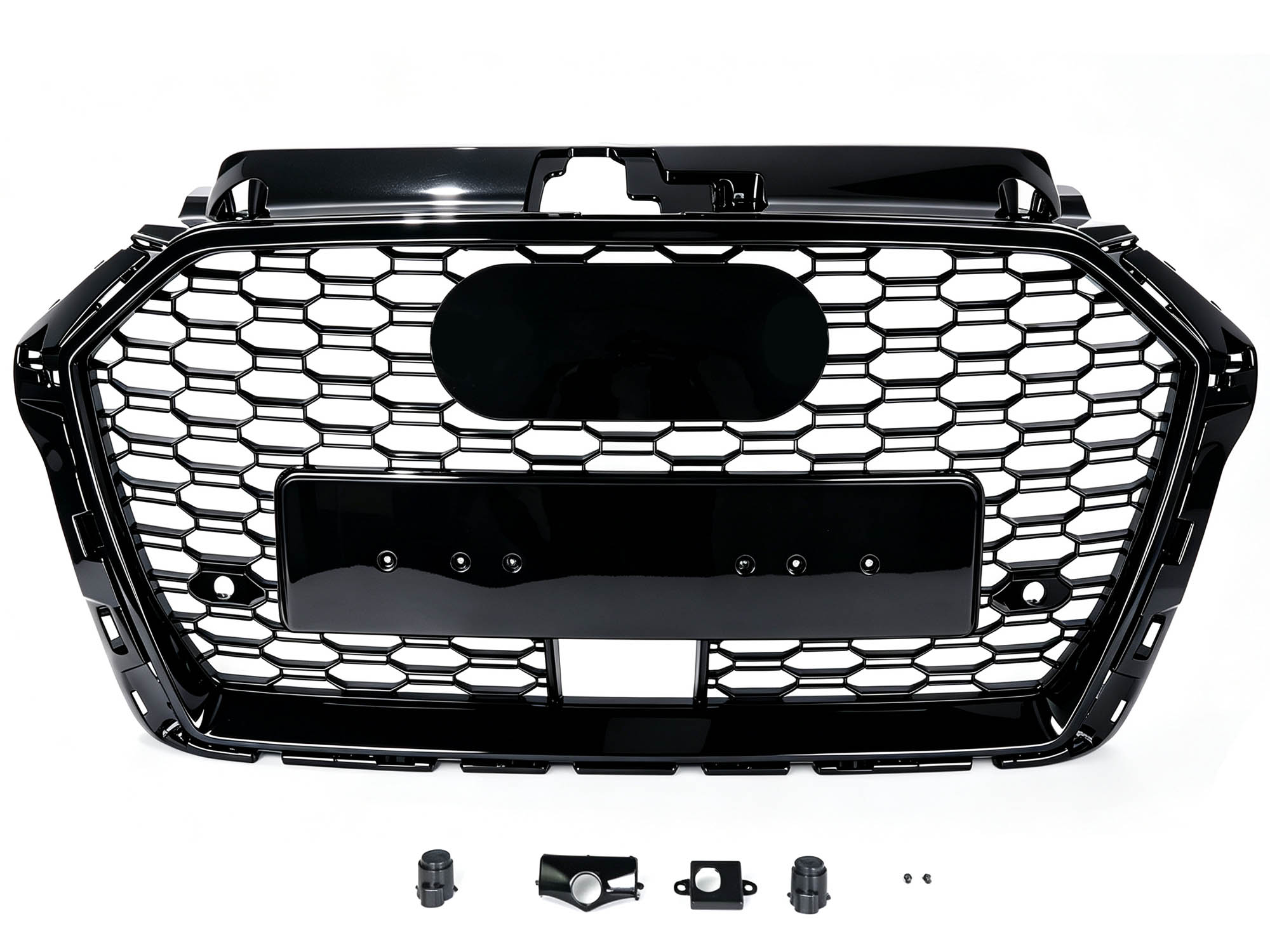 Schwarz Glanz Wabengrill Kühlergrill Grill für AUDI A3 8V mit ACC S Line Facelift 16-20 fg170