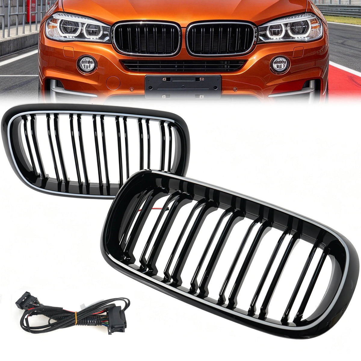Schwarz LED Kühlergrill Grill Frontgrill für BMW X5 F15 X6 F16 14-18