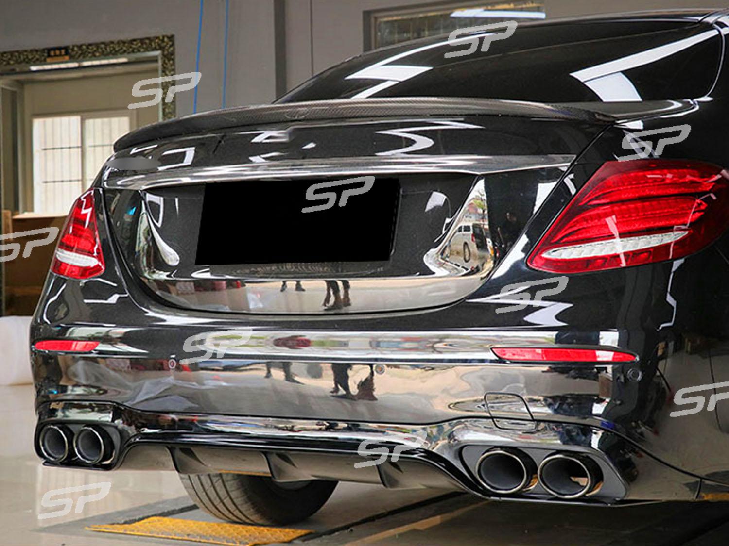 NUR FÜR BENZIN Diffusor Heckdiffusor + Auspuffblenden Schwarz für Mercedes E Klasse W213 S213 AMG Line 2016-2019 di25